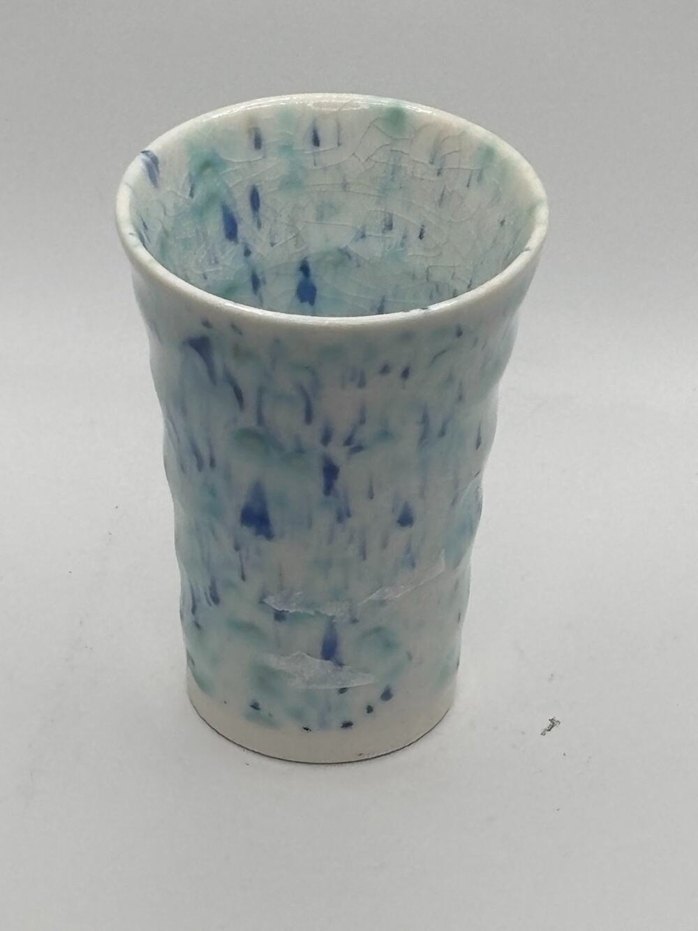 Handmade Agateware Ceramic Tumbler 4" Cobalt Blue White Speckled Artisan Pottery